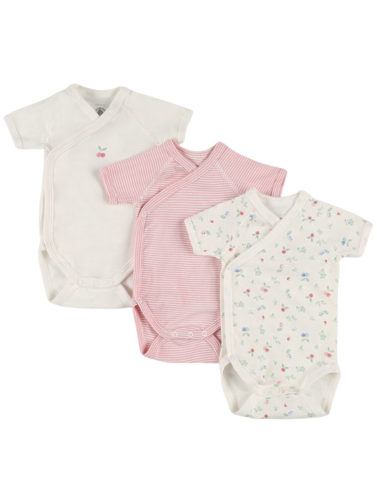 Petit Bateau: Set of 3 cotton jersey bodysuits - White/Pink - kids-girls_0 | Luisa Via Roma