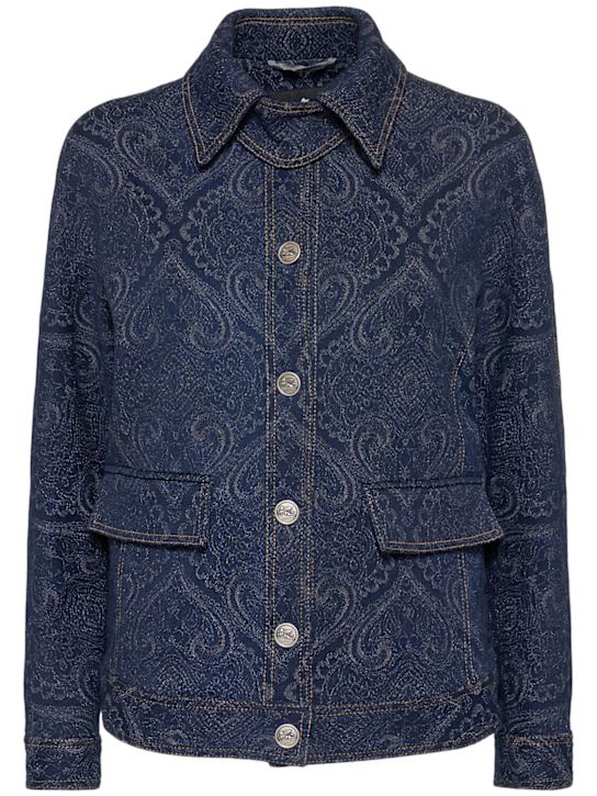 Etro: Stretch cotton denim jacket - women_0 | Luisa Via Roma