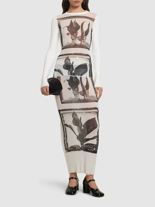 Jean Paul Gaultier: Flowers Cadres printed mesh top - White/Grey - women_1 | Luisa Via Roma