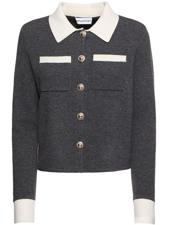 Self-portrait: Contrast collar wool blend cardigan - women_0 | Luisa Via Roma