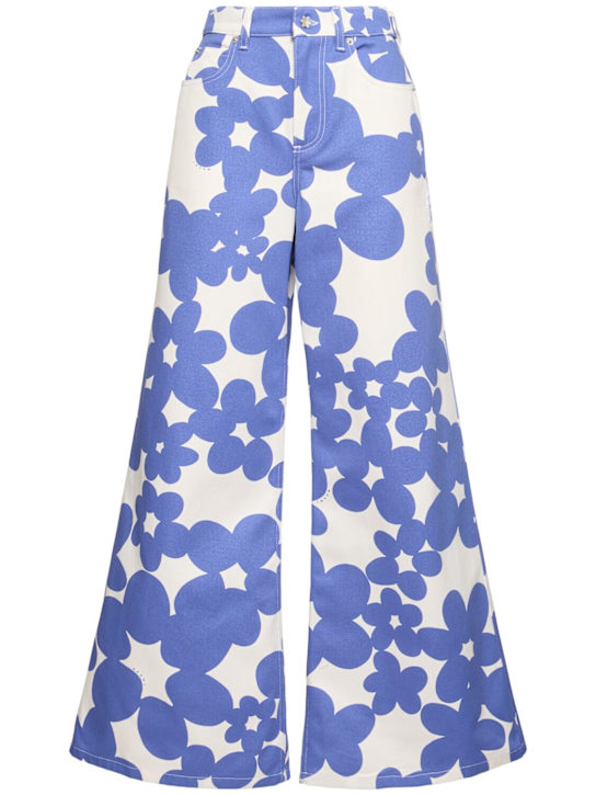 Printed gabardine wide jeans - Thumbnail 1