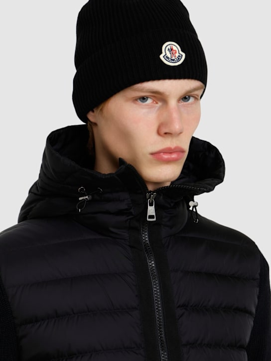 Moncler: Logo cotton beanie - Black - men_1 | Luisa Via Roma