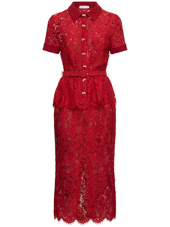 Self-portrait: Lace peplum cotton blend midi dress - women_0 | Luisa Via Roma
