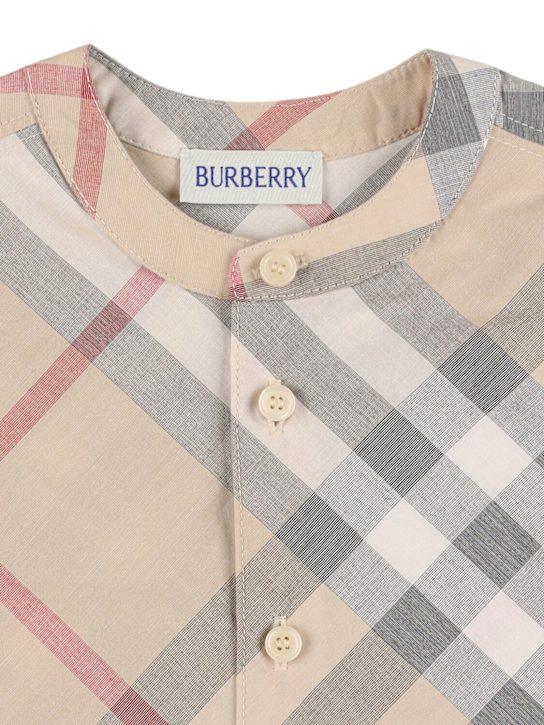 Burberry: Tutina e cuffietta in cotone stampa check - kids-girls_1 | Luisa Via Roma