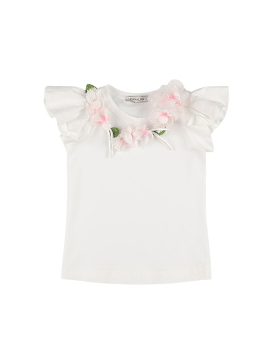 Monnalisa: T-shirt in jersey di misto cotone con applicazione - Bianco - kids-girls_0 | Luisa Via Roma
