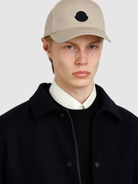 Moncler: Logo detail cotton baseball cap - Sand Beige - men_1 | Luisa Via Roma
