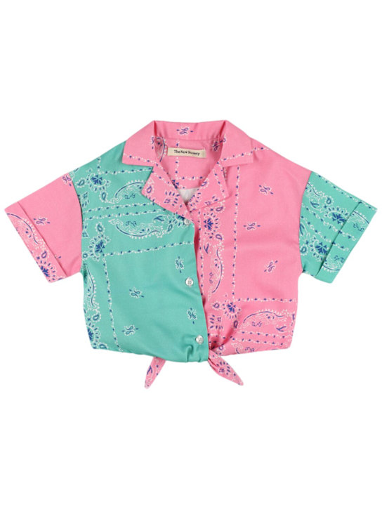 The New Society: コットンポプリン クロップドシャツ - グリーン/ピンク - kids-girls_0 | Luisa Via Roma
