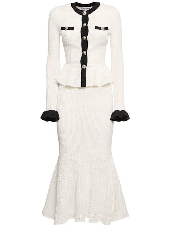 Self-portrait: Pointelle knit contrast midi dress - women_0 | Luisa Via Roma
