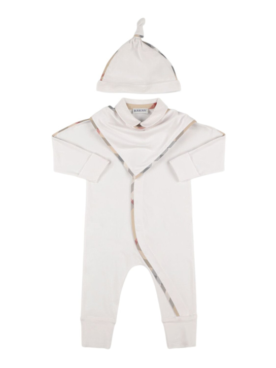 Burberry: Tutina, bavaglio e cuffietta in misto cotone - kids-girls_0 | Luisa Via Roma