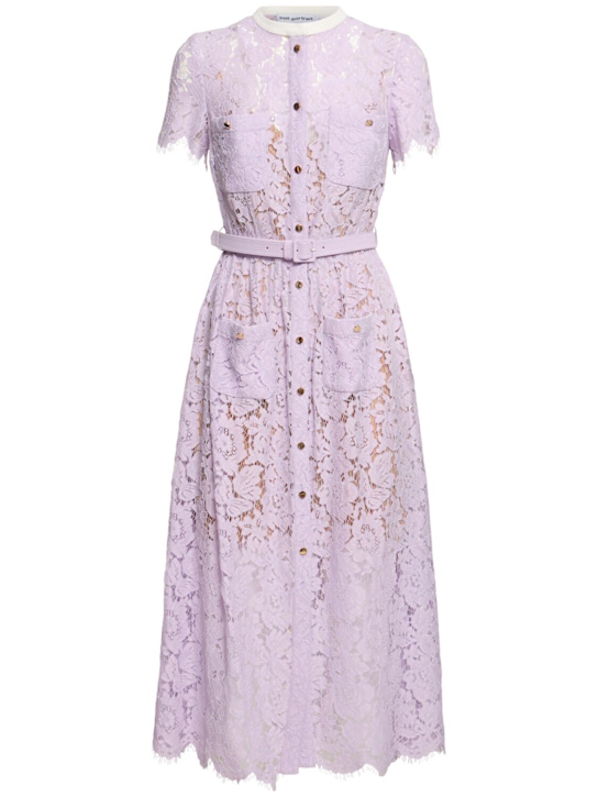 Self-portrait: Lace buttoned cotton blend midi dress - women_0 | Luisa Via Roma