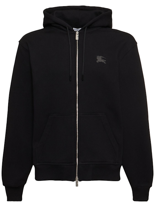 Burberry: Felpa in cotone con zip e cappuccio - men_0 | Luisa Via Roma