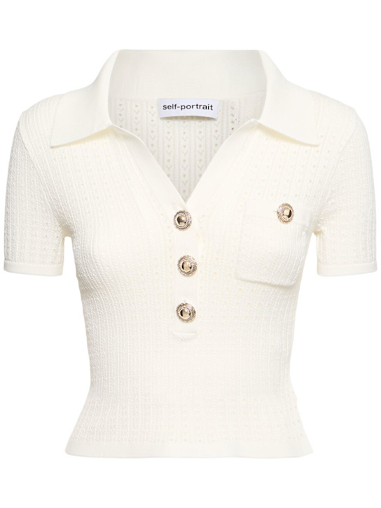 Self-portrait: Viscose blend pointelle knit top - women_0 | Luisa Via Roma