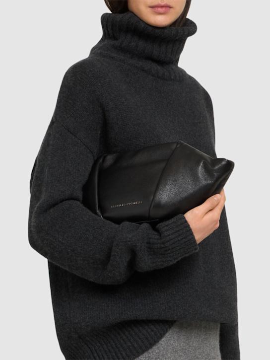 Brunello Cucinelli: Small grained leather clutch - Black - women_1 | Luisa Via Roma