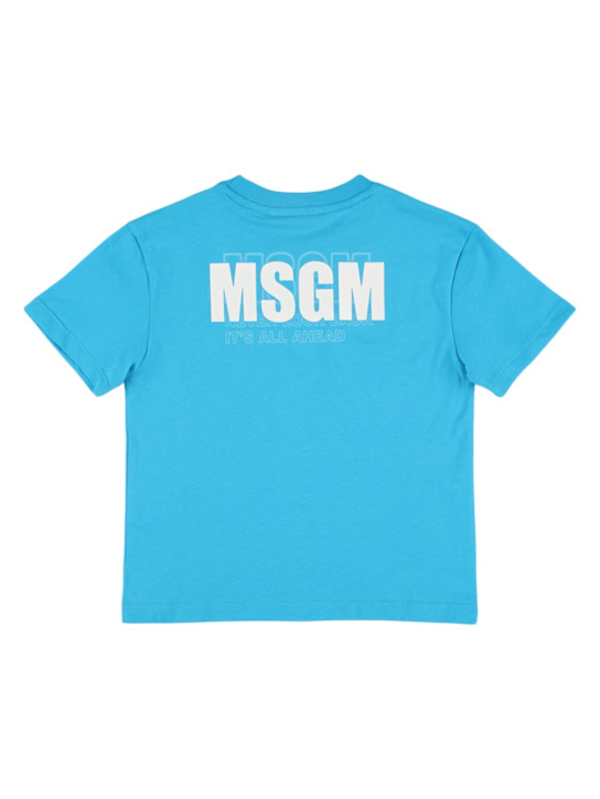 MSGM: Printed cotton jersey t-shirt - Blue - kids-girls_1 | Luisa Via Roma