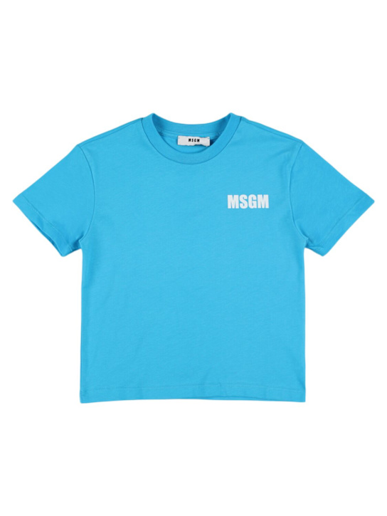 MSGM: Printed cotton jersey t-shirt - Blue - kids-girls_0 | Luisa Via Roma