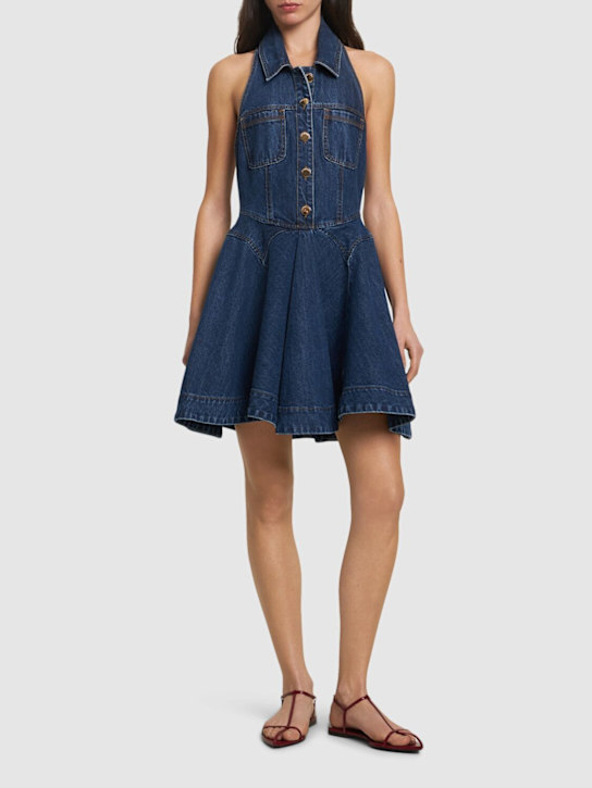 Self-portrait: Denim halter neck mini dress - women_1 | Luisa Via Roma