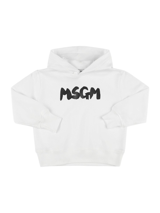 MSGM: Printed cotton hooded sweatshirt - White - kids-boys_0 | Luisa Via Roma