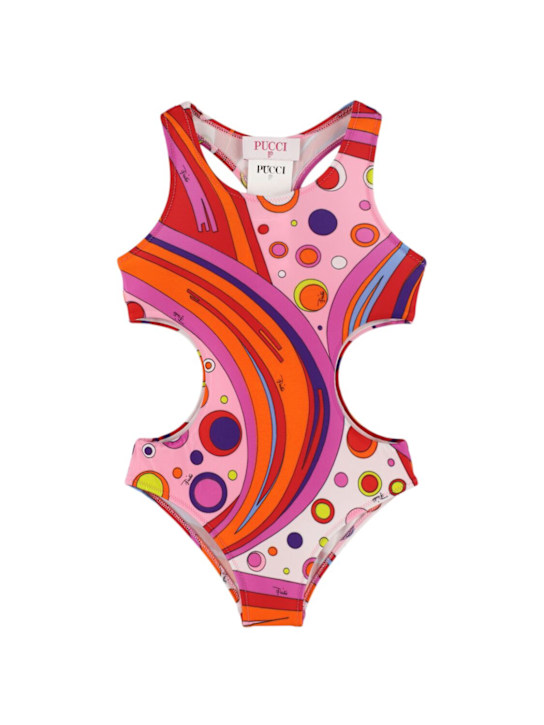 Pucci: Printed lycra one piece swimsuit - Multicolor - kids-girls_0 | Luisa Via Roma