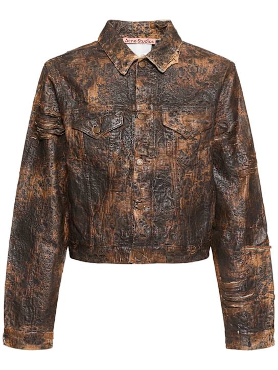 Acne Studios: Oraia monogram distressed denim jacket - Brown - men_0 | Luisa Via Roma