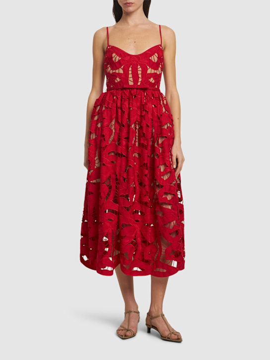 Self-portrait: Bow embroidered cotton midi dress - women_1 | Luisa Via Roma