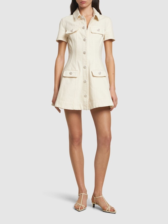 Self-portrait: Collared denim cotton mini dress - women_1 | Luisa Via Roma
