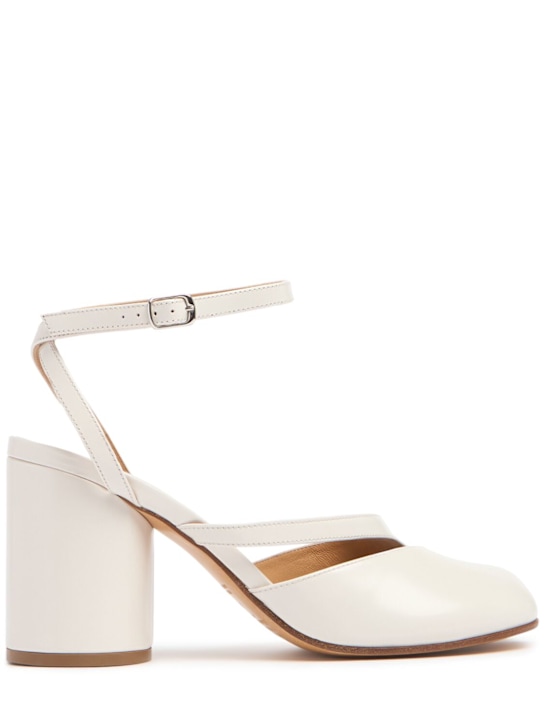 Maison Margiela: 80mm Tabi leather pumps - White Sand - women_0 | Luisa Via Roma