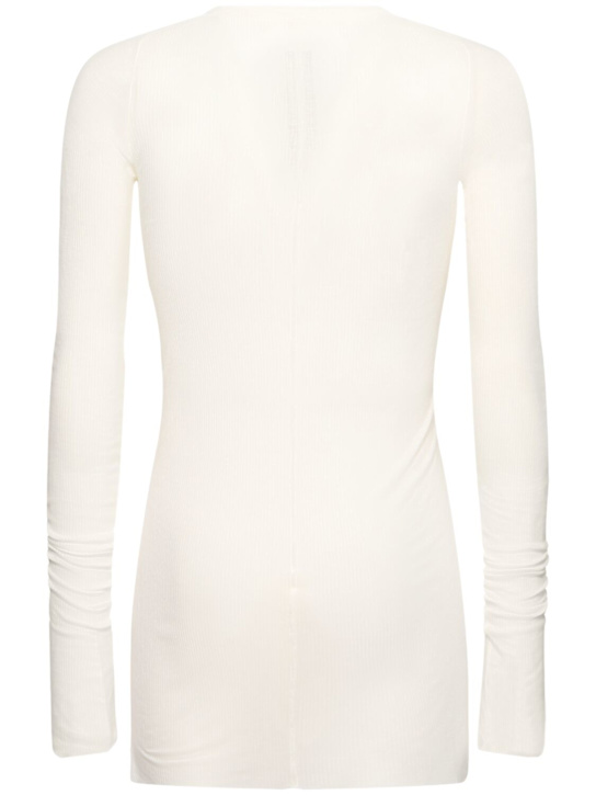 Rick Owens: Langärmeliges, geripptes T-Shirt aus Seidengemisch - Milch - men_1 | Luisa Via Roma