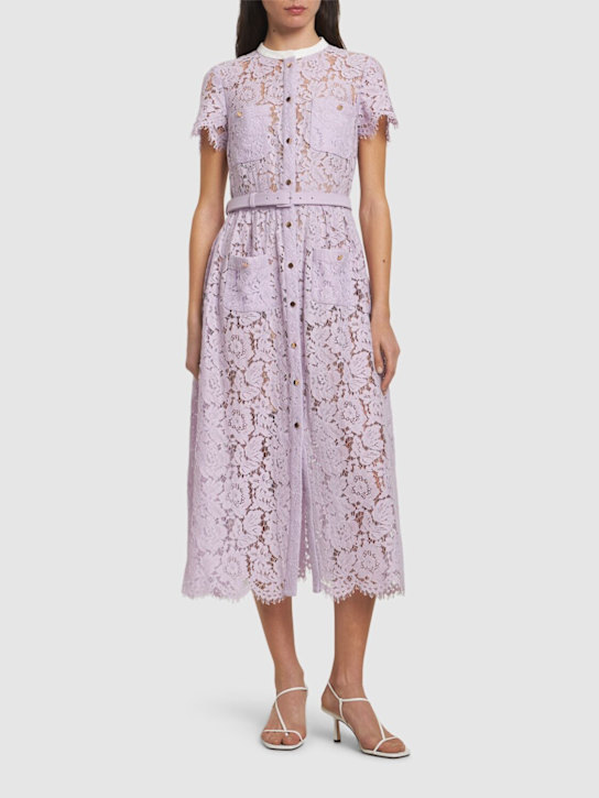 Self-portrait: Lace buttoned cotton blend midi dress - women_1 | Luisa Via Roma