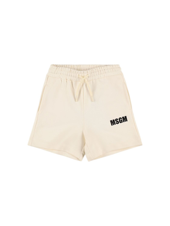 MSGM: Logo cotton sweat shorts - Off-White - kids-boys_0 | Luisa Via Roma