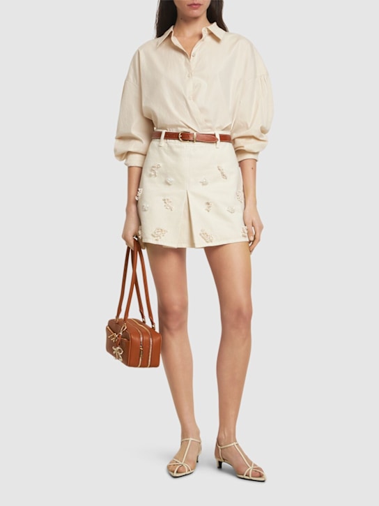 Self-portrait: Cotton denim floral beaded mini skirt - women_1 | Luisa Via Roma