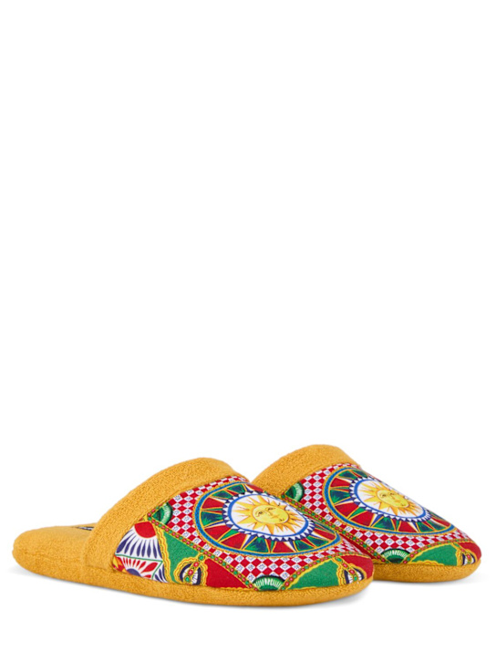Dolce&Gabbana: Cotton terry slippers - Orange - men_0 | Luisa Via Roma
