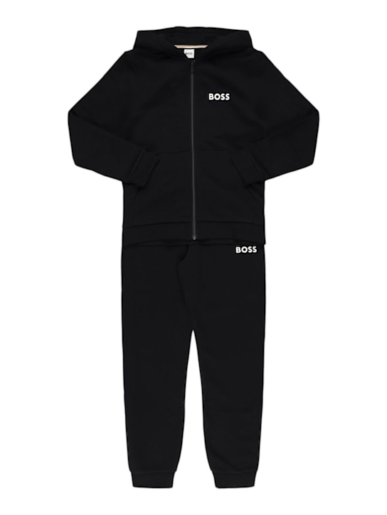 Boss: Cotton sweatshirt & pants - Black - kids-boys_0 | Luisa Via Roma