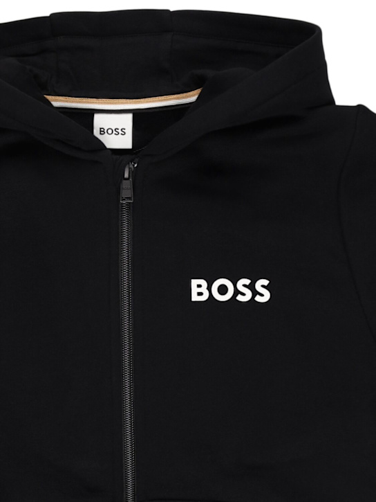 Boss: Cotton sweatshirt & pants - Black - kids-boys_1 | Luisa Via Roma