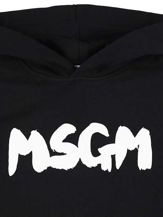 MSGM: Printed cotton hooded sweatshirt - Black - kids-boys_1 | Luisa Via Roma