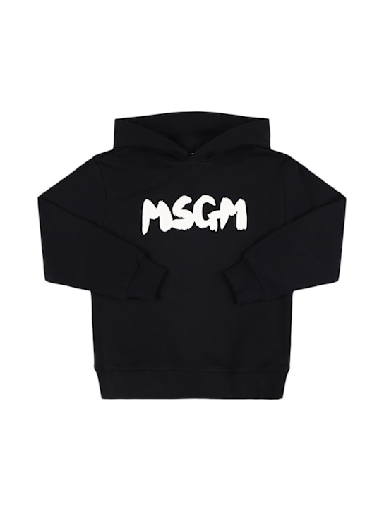 MSGM: Printed cotton hooded sweatshirt - Black - kids-boys_0 | Luisa Via Roma