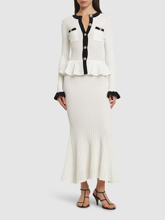 Self-portrait: Pointelle knit contrast midi dress - women_1 | Luisa Via Roma