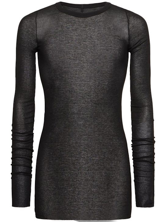 Rick Owens: Ribbed long sleeve silk blend t-shirt - Black - men_0 | Luisa Via Roma