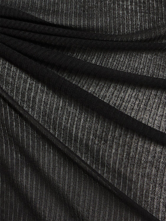 Rick Owens: Ribbed long sleeve silk blend t-shirt - Black - men_4 | Luisa Via Roma