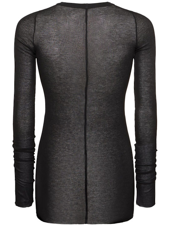 Rick Owens: Ribbed long sleeve silk blend t-shirt - Black - men_3 | Luisa Via Roma