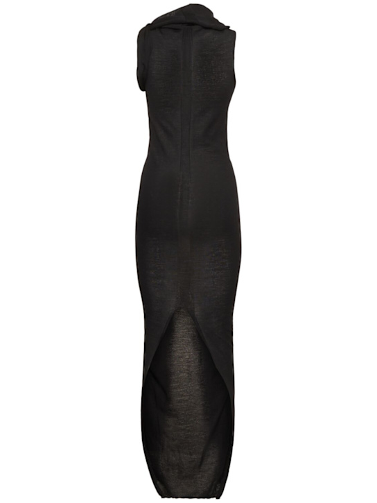 Rick Owens: Banded T light wool wrap neck dress - Black - women_3 | Luisa Via Roma
