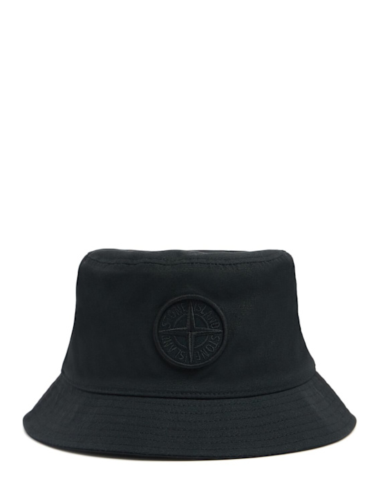 Stone Island: Logo cotton bucket hat - Black - men_0 | Luisa Via Roma