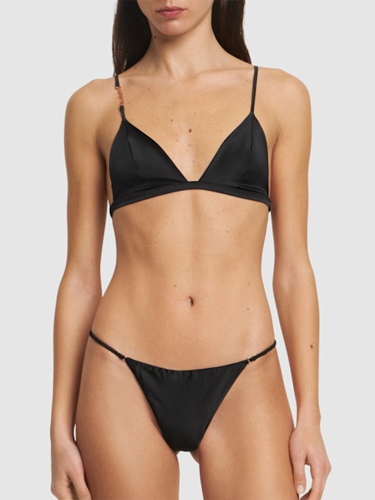 Fleur Du Mal: Logo luxe silk v-string thong - women_1 | Luisa Via Roma