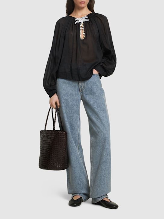 Forte_forte: Pearl suite embroidered voile shirt - Black - women_1 | Luisa Via Roma