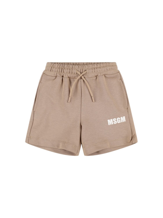 MSGM: Logo cotton sweat shorts - Beige - kids-boys_0 | Luisa Via Roma