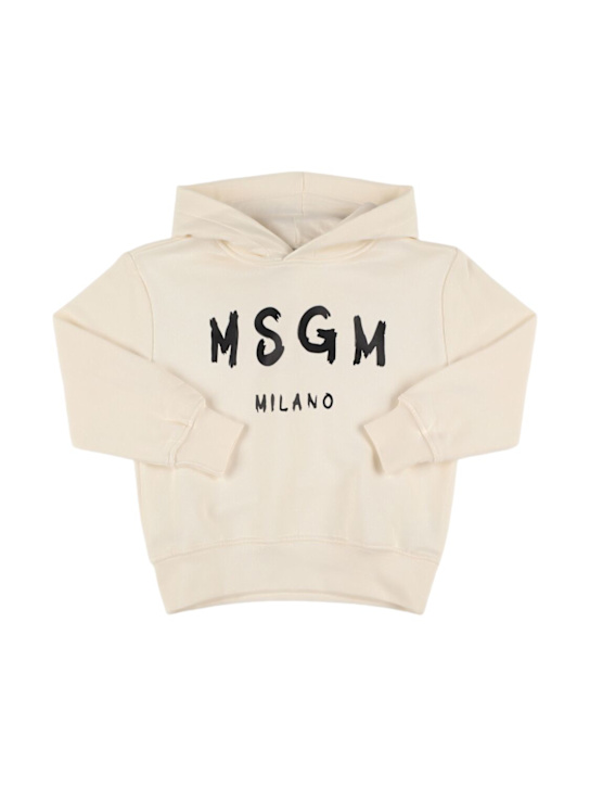 MSGM: Printed cotton hooded sweatshirt - Cream - kids-boys_0 | Luisa Via Roma