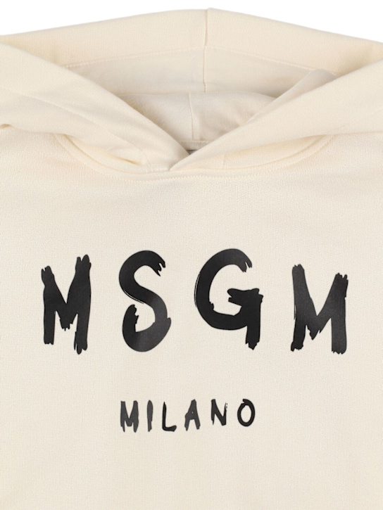 MSGM: Printed cotton hooded sweatshirt - Cream - kids-boys_1 | Luisa Via Roma
