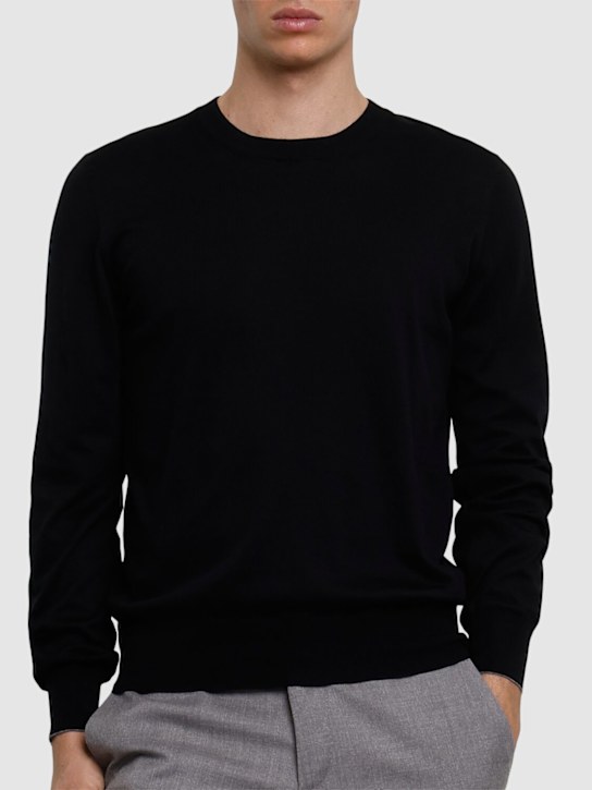 Brunello Cucinelli: Cotton crewneck sweater - Black - men_2 | Luisa Via Roma