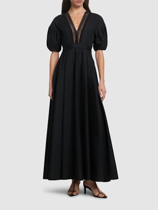 Giambattista Valli: 泡泡袖府绸长款连衣裙 - 黑色 - women_1 | Luisa Via Roma