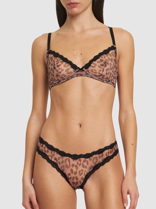 Fleur Du Mal: Leopard print sheer tulle demi bra - Brown/Multi - women_1 | Luisa Via Roma