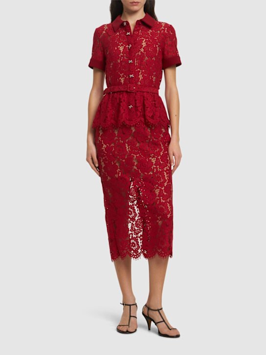 Self-portrait: Lace peplum cotton blend midi dress - women_1 | Luisa Via Roma